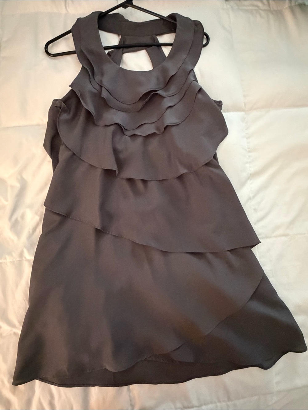 Ruffled Tiered Sleeveless Backless Short Dress in Charcoal Gray